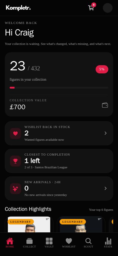 Kompletr home dashboard on iPhone